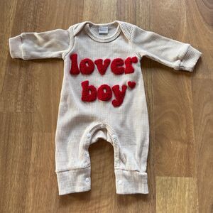 LOVER BOY Puffy Letter  newborn waffle print romper